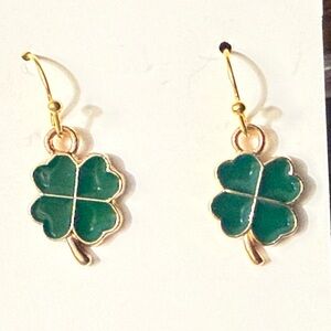Enamel Shamrock Clover Earrings Good Luck